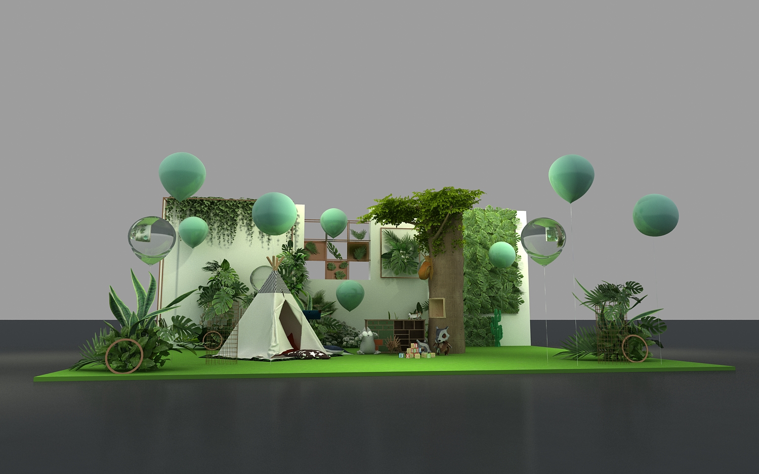 商场中庭造景美陈网红打卡点直播间3d效果图设计制作