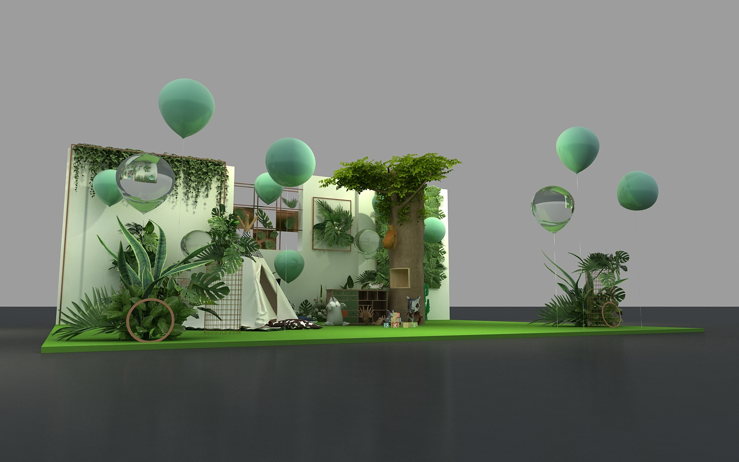 商场中庭造景美陈网红打卡点直播间3d效果图设计制作