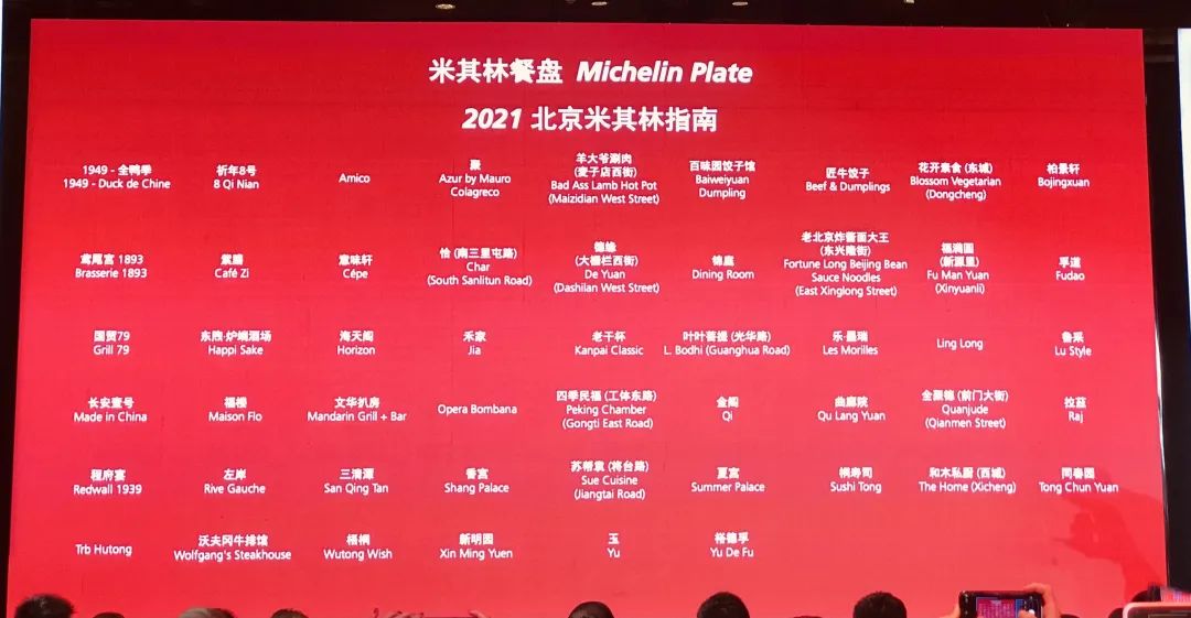 2021 北京《米其林指南》公布