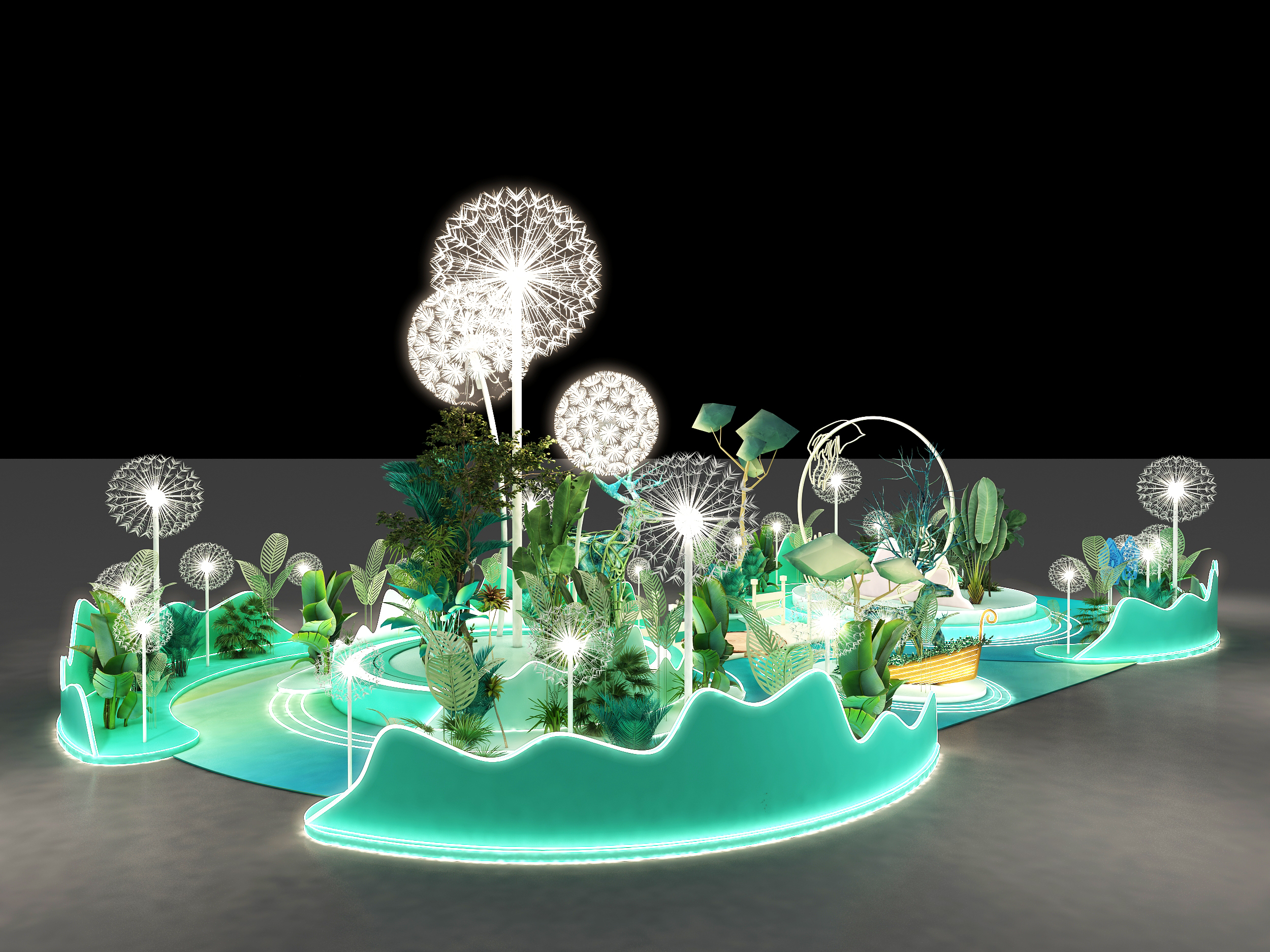 3D效果图▪绿色森林美陈设计拍照打卡点