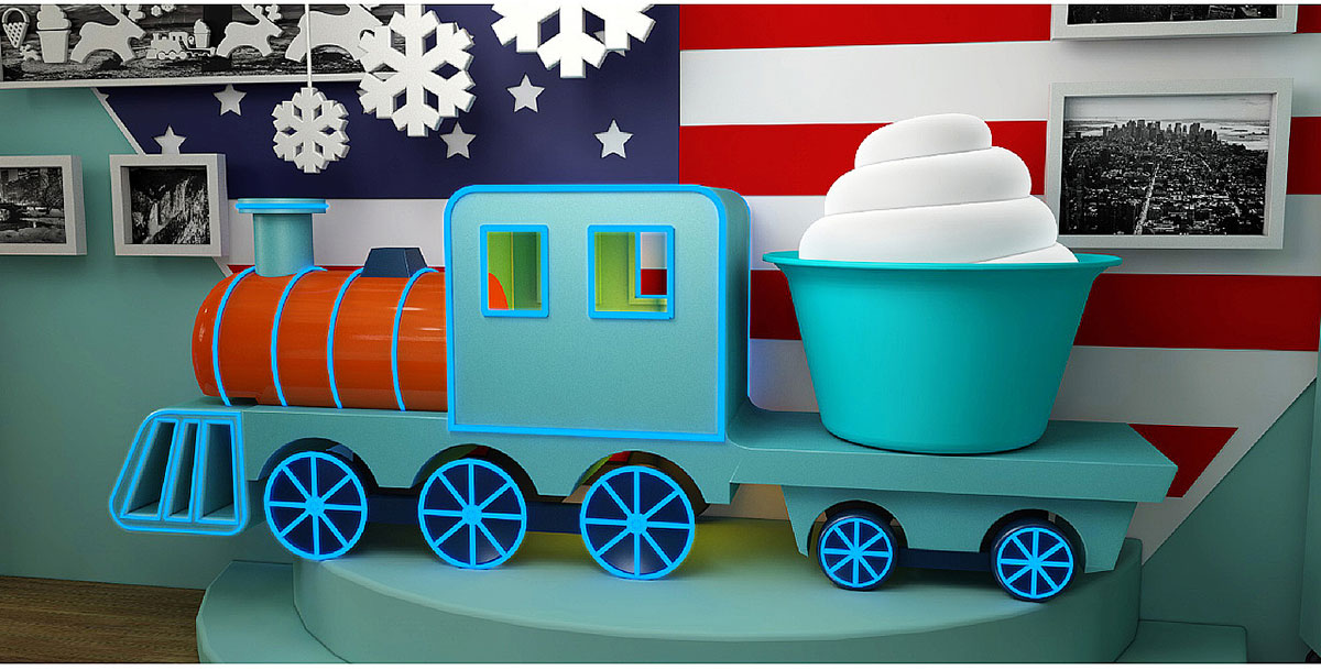 小火车送雪糕来咯：雪糕快闪店颜色清新氛围很温馨