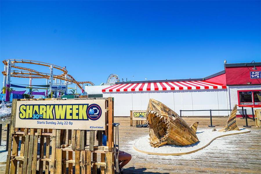 探索频道「鲨鱼周」30周年的推广活动策划了一场鲨鱼艺术装置