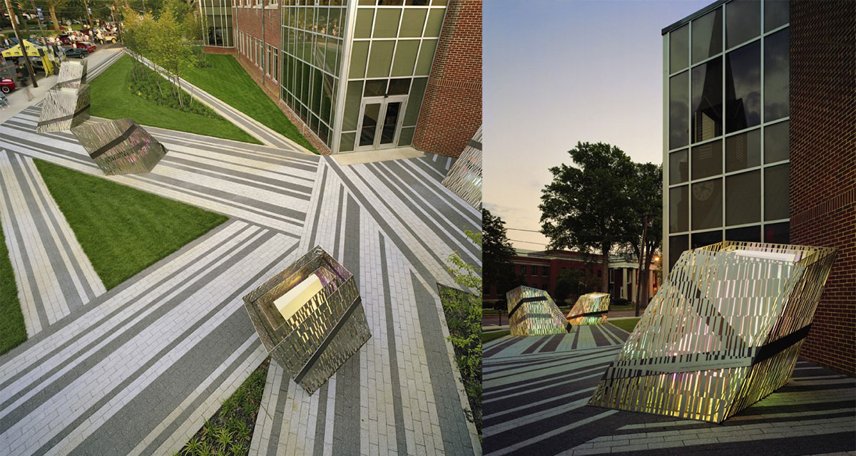 这些条码的美陈设计不但会发光，还有城市地标的意义所在