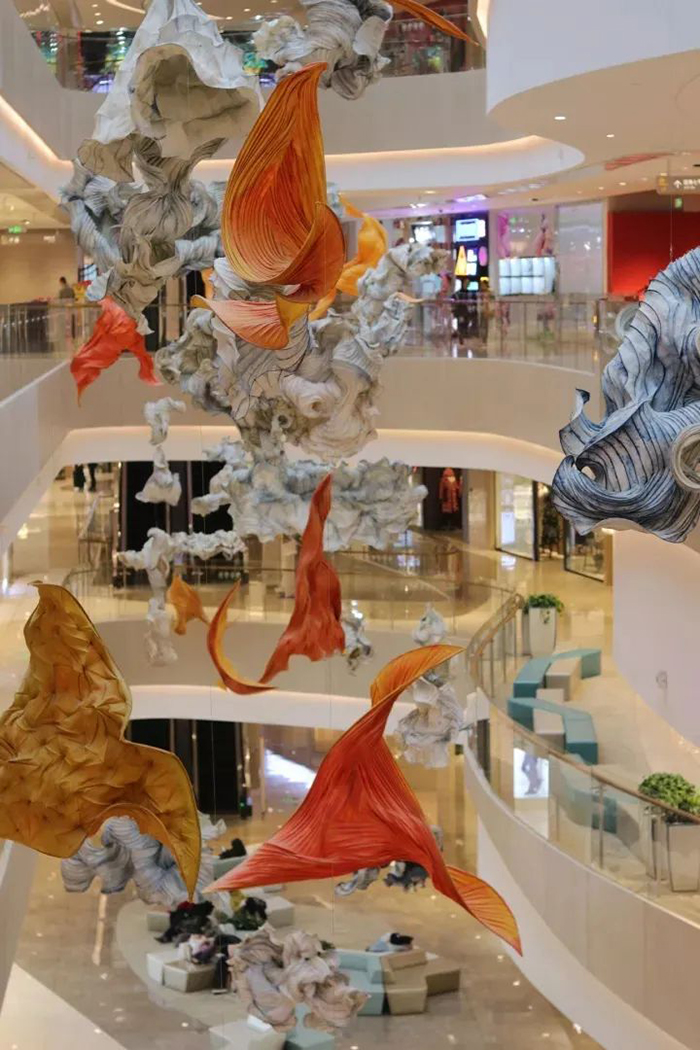 纯亚麻制成的商场艺术展览活动装置牵引起了自然和人文的形态