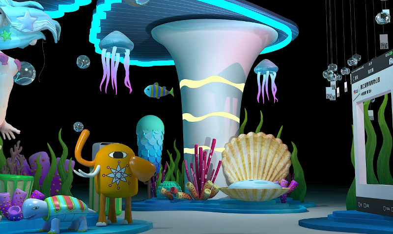 海底世界的美陈展览活动设计打造出来的海洋场景迷醉了心灵