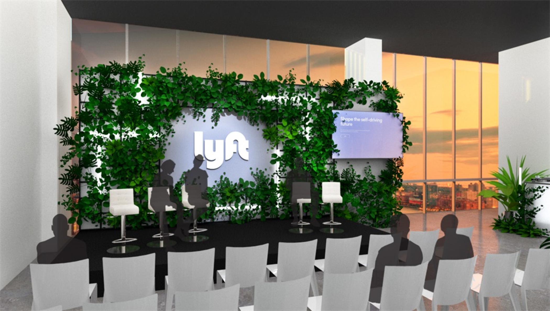 来福车网约车新闻发布会活动策划的自拍背景设计成汽车内部展示装置