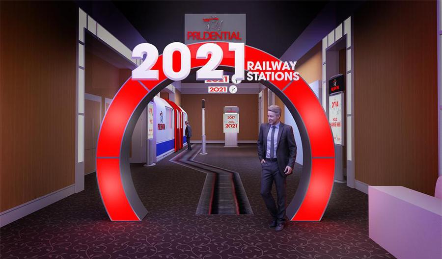 年会活动与发布会活动同步进行，仅用火车站月台作为主体视觉阐释