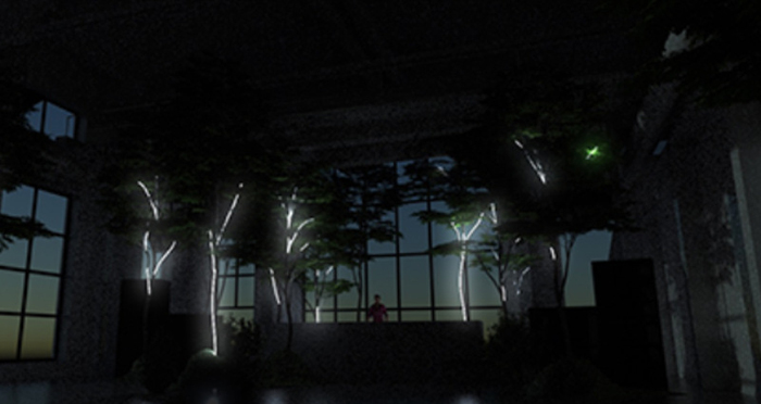 电音节派对活动现场的艺术装饰,展示了森林才是主角的概念