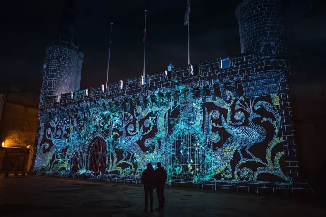 声与光的灯光秀表演活动亮相了,约十幅投影图像点亮法国拉罗谢尔市政厅